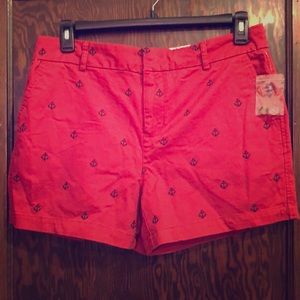 Red Jones New York Shorts with Navy Anchors